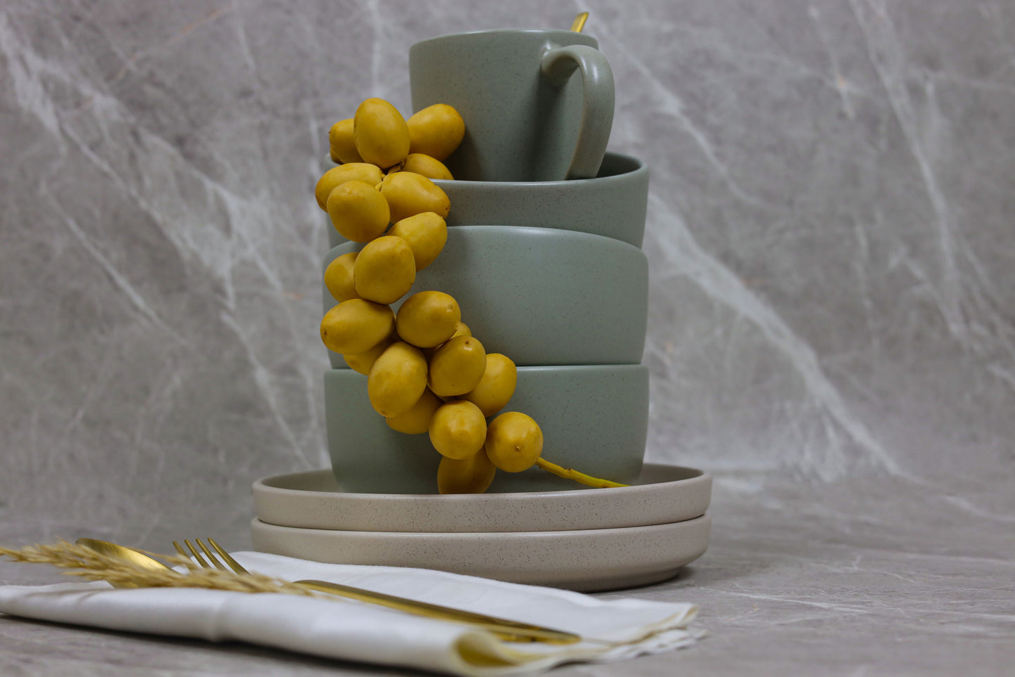 OLIVE/BEIGE GAIA dinner set 30 pcs