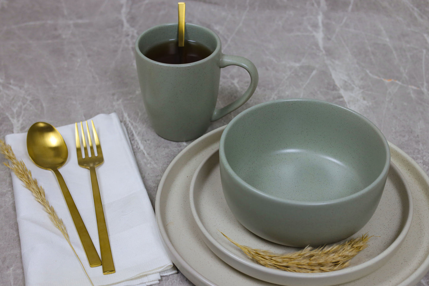 OLIVE/BEIGE GAIA dinner set 30 pcs