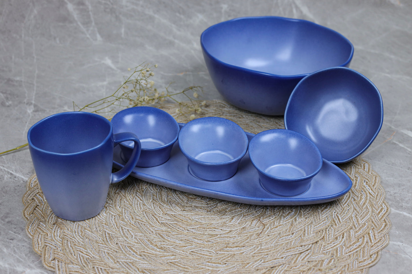 BLUE SHINY MAT dinner set 32 pcs